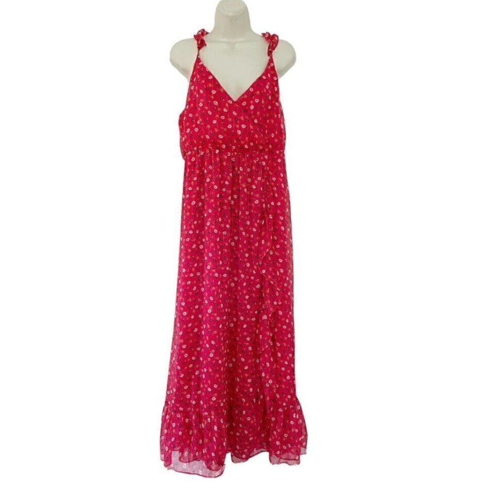 Madewell Ruffle-Strap Wrap Dress Metallic-Striped Prairie Posies Woman's Size 12 - Picture 2 of 6